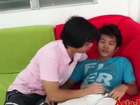Young Asian man enjoys gay sex with barebacking and blowjob before ejaculation