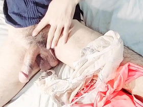 On Halloween I exposed my large penis and wore my wife’s panties and bra to masturbate.