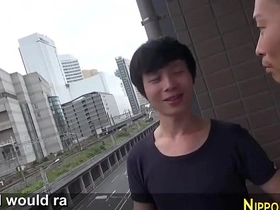 Young Japanese men have fun in the shower