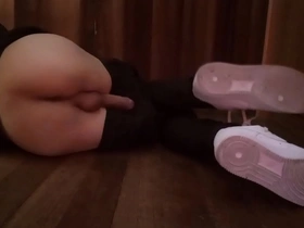 Jon Arteen, a slim and young twink, masturbates from behind and shows his tight anal hole.