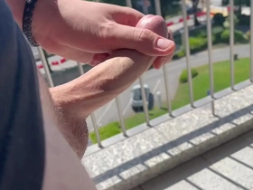 Young girl's risky balcony orgasm with big cock