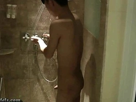 Hunks with big Asian cocks shower after ejaculation