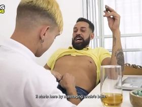 Gay amateur twink takes on a big dick challenge